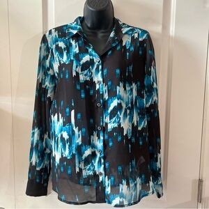 NWT Derek Lam For Design Nation Black Blue Semi Sheer Button Up Blouse